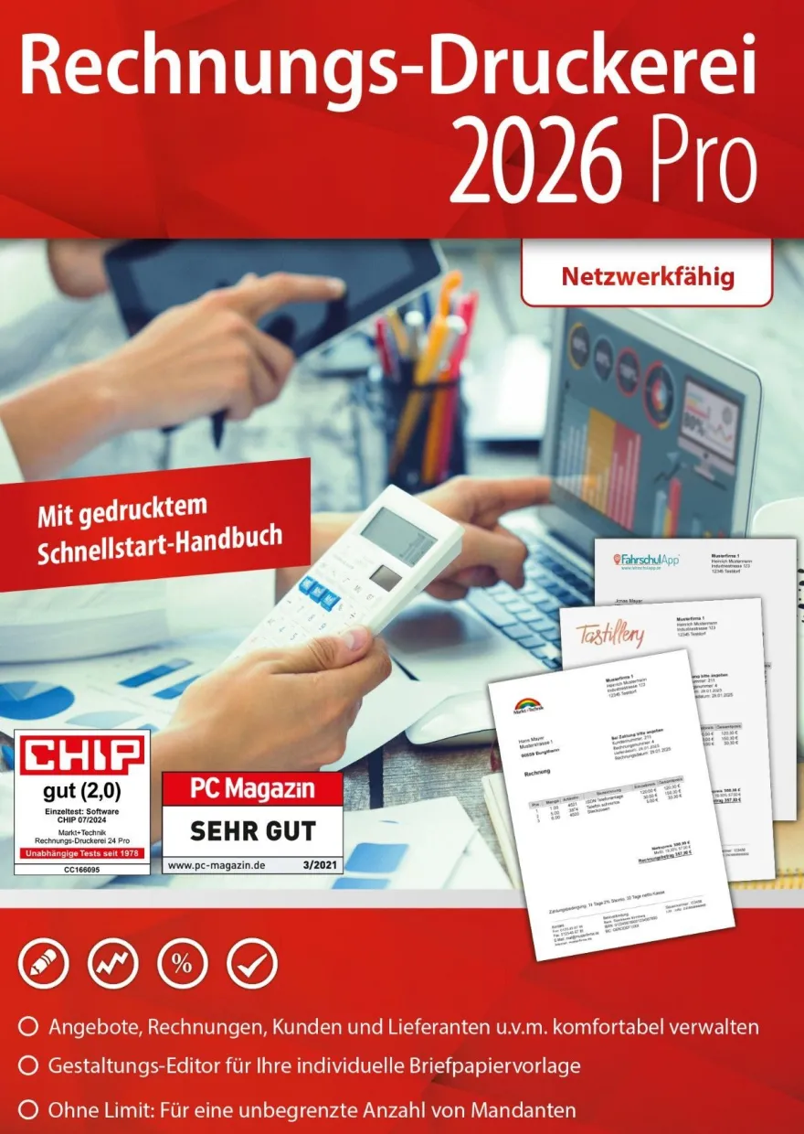 Rechnungs-Druckerei 2026 Pro - !! Kein Abo !! - PC Download Version