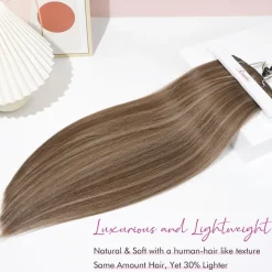 REECHO Clip in Extensions Echthaar 11-teiliges Set 61cm Glatt Schokoladenbraun