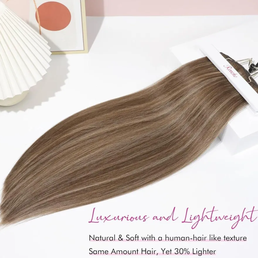 REECHO Clip in Extensions Echthaar 11-teiliges Set 61cm Glatt Schokoladenbraun