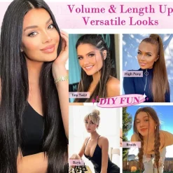 REECHO Clip in Extensions Echthaar 11-teiliges Set 61cm Glatt Schokoladenbraun