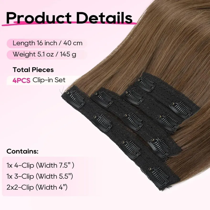 REECHO Clip-in Extensions 4PC Haarverlängerungen 40 cm, Layer-Cut, unsichtbares