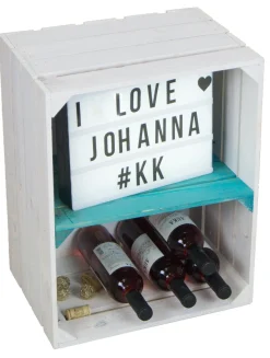 Regalkiste Johanna weiß lasiert mit türkisem Querbrett