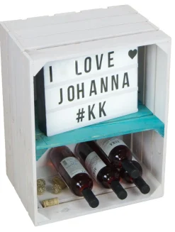 Regalkiste Johanna weiß lasiert mit türkisem Querbrett