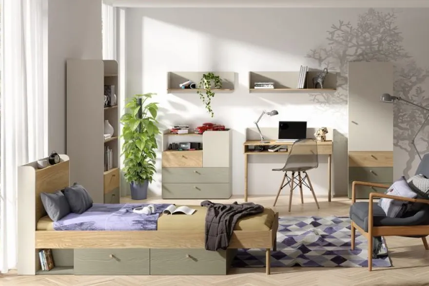 Regal YUKI Y6 Regalschrank Schrank graubeige/ geölte Eiche/ Eukalyptus