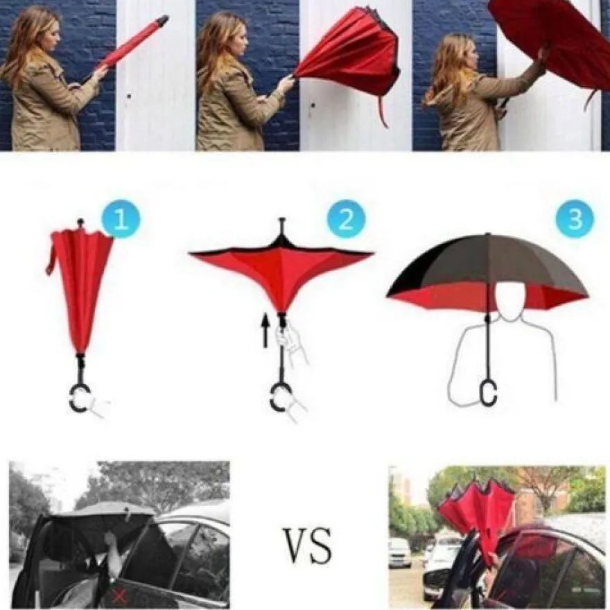 Regenschirm umgedreht Inverted Stockschirm Rose Selbst Stehend + Hülle