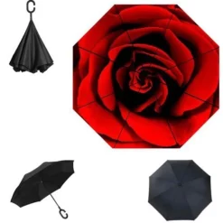 Regenschirm umgedreht Inverted Stockschirm Rose Selbst Stehend + Hülle
