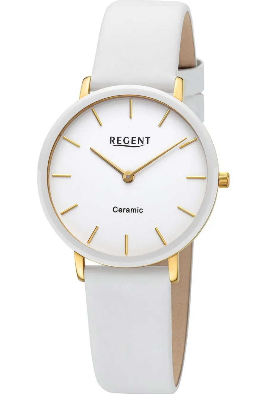 Regent Damenuhr Edelstahl Vergoldet/Keramik Weiß Ø 34 mm BA-842