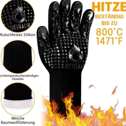 Reinalin Grillhandschuhe Hitzebeständig bis 800°C, Ofenhandschuhe, BBQ