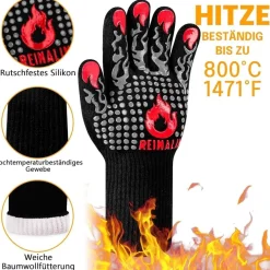 Reinalin Grillhandschuhe Hitzebeständig bis 800°C, Ofenhandschuhe für BBQ und