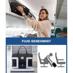 Reisetasche Damen Leicht Weekender Handgepäck mit Schuhfach Nassfach Schwarz