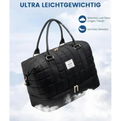 Reisetasche Damen Leicht Weekender Handgepäck mit Schuhfach Nassfach Schwarz