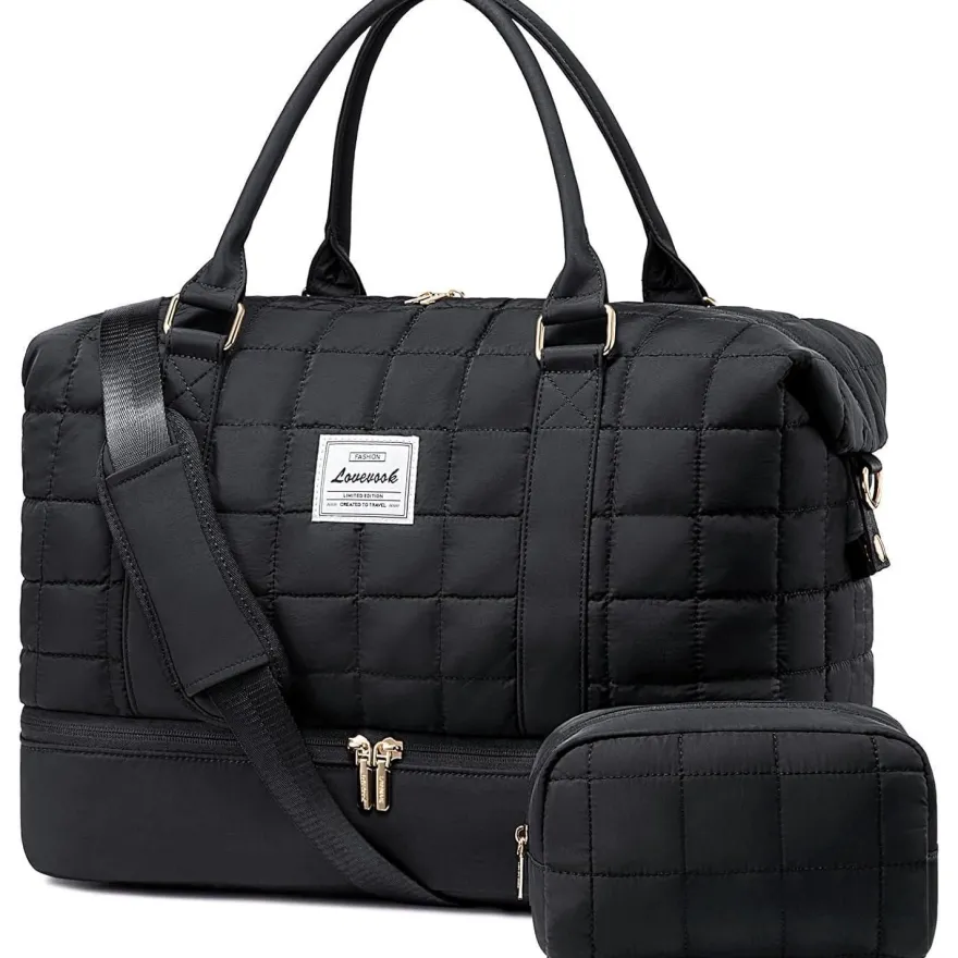 Reisetasche Damen Leicht Weekender Handgepäck mit Schuhfach Nassfach Schwarz