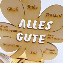 Rente, Ruhestand, Kleeblatt Geldgeschenk 11cm Glückwünsche, Wunschgravur