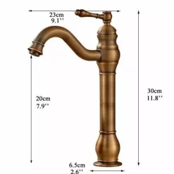 Retro Messing Wasserhahn SUAM - Antik gebürstet, ca. 30 cm Vintage Bad Armatur