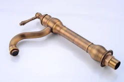 Retro Messing Wasserhahn SUAM - Antik gebürstet, ca. 30 cm Vintage Bad Armatur
