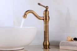 Retro Messing Wasserhahn SUAM - Antik gebürstet, ca. 30 cm Vintage Bad Armatur