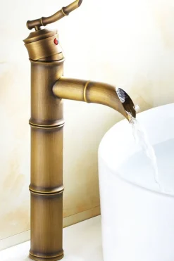 Retro Wasserhahn BEN TRE - Bambus-Look, ca. 33 cm Vintage Antik Armatur Messing Asia
