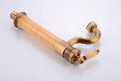 Retro Wasserhahn DA LAT - Messing + Marmor honig, ca. 32 cm Vintage Antik Armatur 360