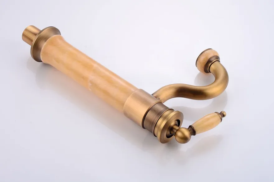 Retro Wasserhahn DA LAT - Messing + Marmor honig, ca. 32 cm Vintage Antik Armatur 360