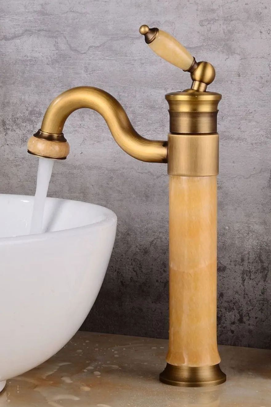 Retro Wasserhahn DA LAT - Messing + Marmor honig, ca. 32 cm Vintage Antik Armatur 360