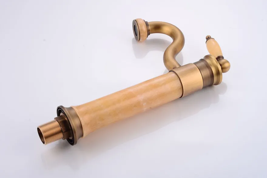Retro Wasserhahn DA LAT - Messing + Marmor honig, ca. 32 cm Vintage Antik Armatur 360