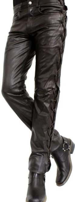 Ricano Cow Waxy Braun Schnürlederhose Herren Rindsleder Bikerhose Western Lederhose
