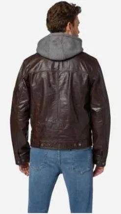 Ricano Rex Braun Herren Lederjacke Büffel Nappa Bikerjacke mit Kapuze Echtleder
