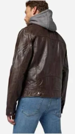 Ricano Rex Braun Herren Lederjacke Büffel Nappa Bikerjacke mit Kapuze Echtleder