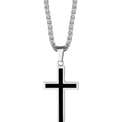 Richsteel Edelstahl Kreuz Anhänger Halskette Weizenkette Schwarz Silber Gold