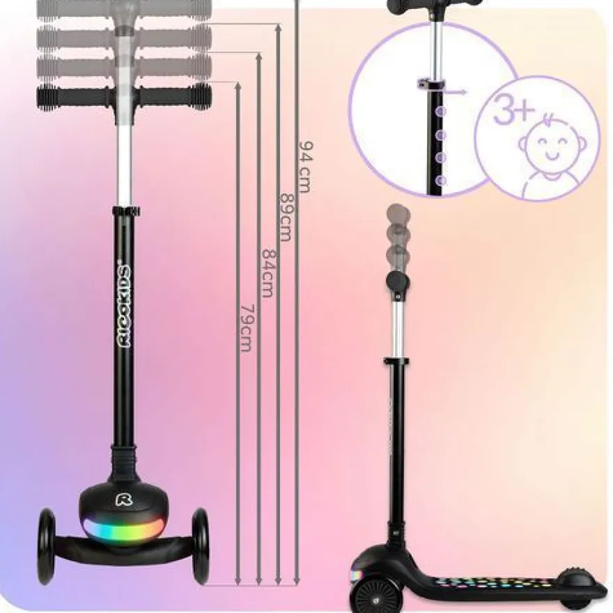 Ricokids Glowi Dreirad-LED-Balance-Scooter für Kinder - Schwarz