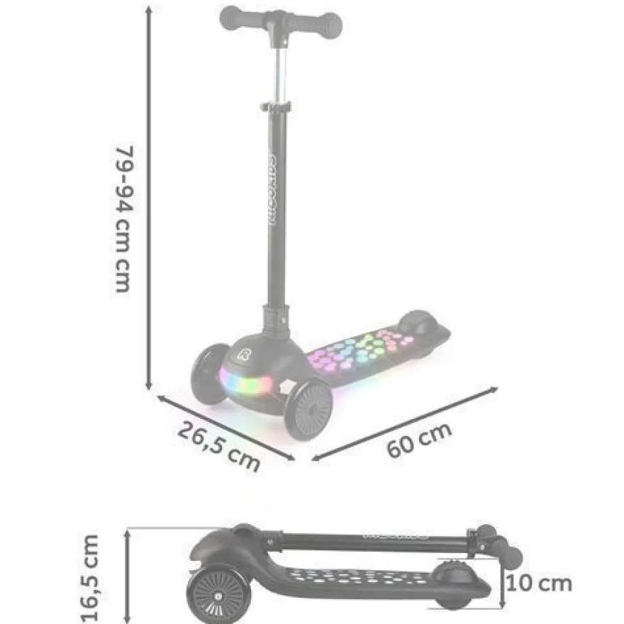 Ricokids Glowi Dreirad-LED-Balance-Scooter für Kinder - Schwarz