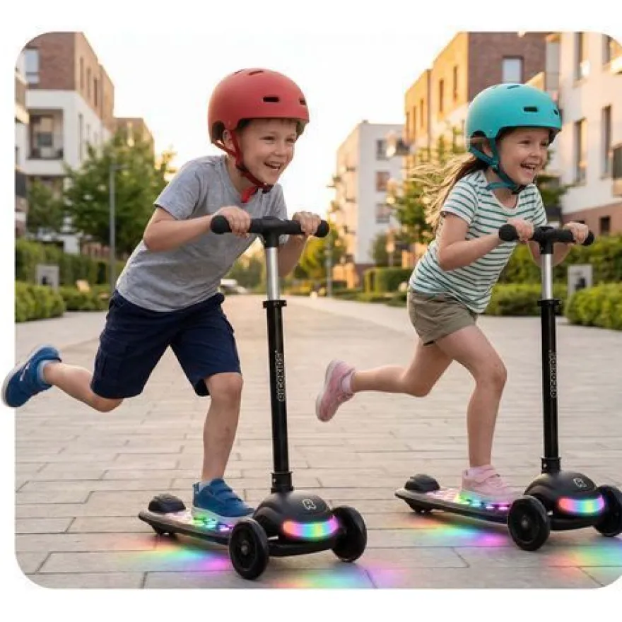 Ricokids Glowi Dreirad-LED-Balance-Scooter für Kinder - Schwarz