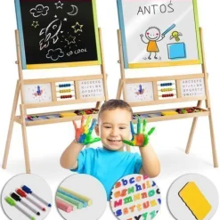 Ricokids Große magnetische Kreidetafel mit drehbarer Uhr - Mehrfarbig