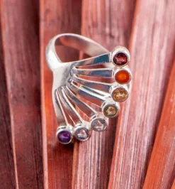 Ring CHAKRA FÄCHER offen 925er Silber Fingerring Esoterikschmuck Chakraschmuck