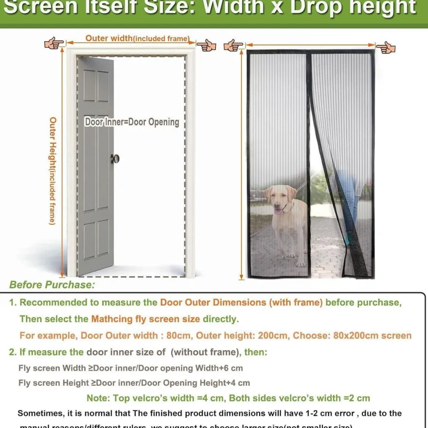 Risareyi Magnet Fliegengitter Tür 65x210cm Schwarz - Insektenschutz für Balkon