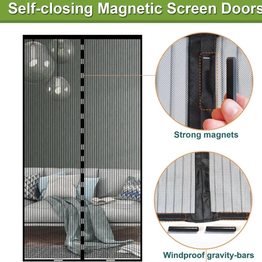 Risareyi Magnet Fliegengitter Tür 65x210cm Schwarz - Insektenschutz für Balkon