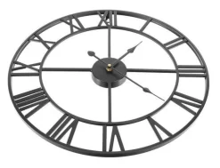 Römische Loft Wanduhr 3D groß Ø47cm Metall Retro Industrie Design schwarz