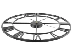 Römische Loft Wanduhr 3D groß Ø47cm Metall Retro Industrie Design schwarz