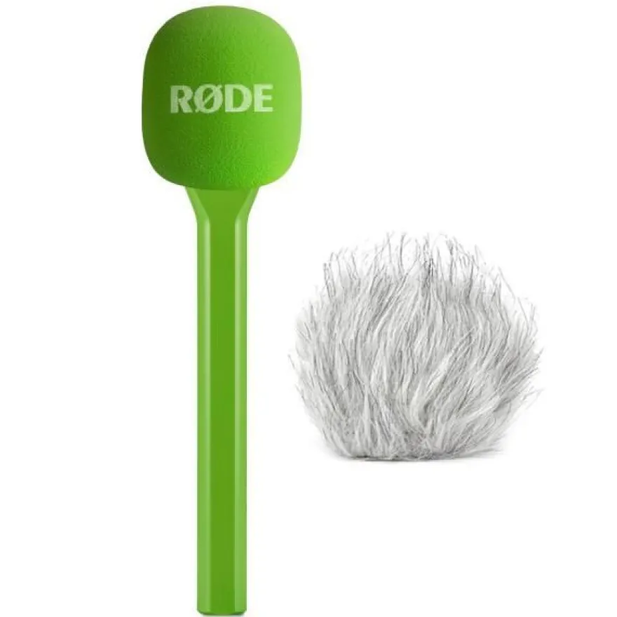 Rode Handadapter Interview GO Grün mit Fell-Windschutz