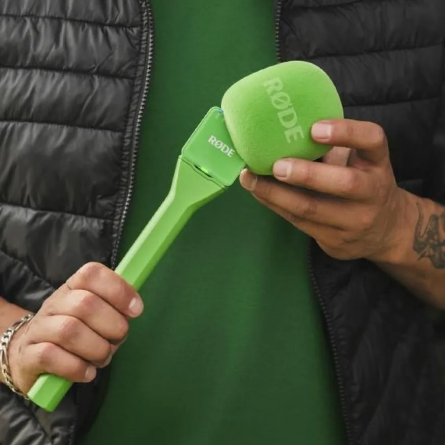 Rode Handadapter Interview GO Grün mit Fell-Windschutz