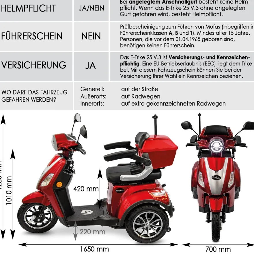 Rolektro E-Trike 25 V.3 Pro Dreirad Elektroroller Seniorenmobil mit Straßenzulassung