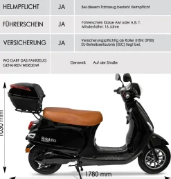 Rolektro Retro 45 kmh V.2021 Elektroroller 2000W E-Scooter 60km Reichweite Zulassung