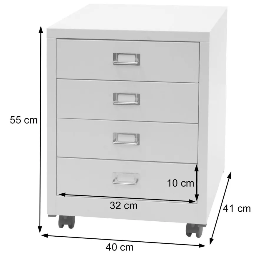 Rollcontainer HWC-L49, Schubladenschrank, Metall 55x40x41cm 4 Schubladen