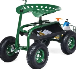 Rollsitz mit Rollen, Gartenwagen mit ausziehbarem Griff & Korb, 360¡ã drehbar