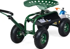 Rollsitz mit Rollen, Gartenwagen mit ausziehbarem Griff & Korb, 360¡ã drehbar