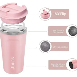 Rosa Edelstahl Kaffeebecher to go Thermobecher Doppelwand Isoliert 510ml