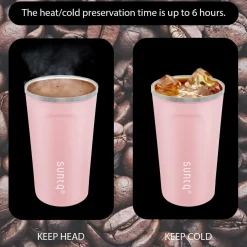 Rosa Edelstahl Kaffeebecher to go Thermobecher Doppelwand Isoliert 510ml