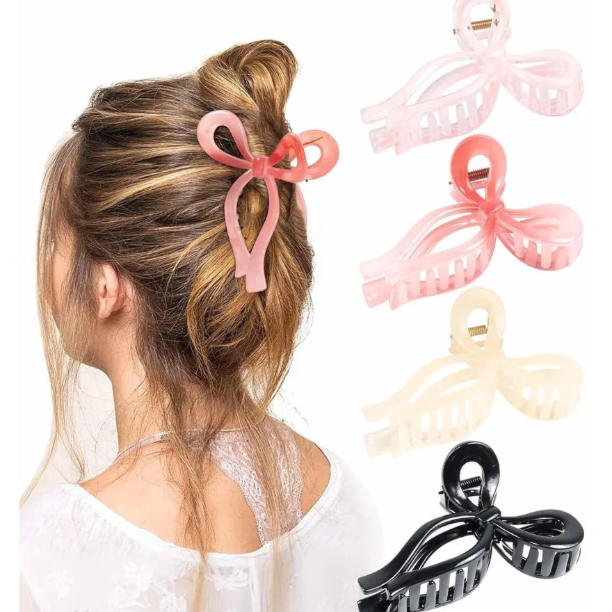 Rosa Schleife Haarklammer 4 Stück Damen Mädchen Haarspangen Groß 11cm