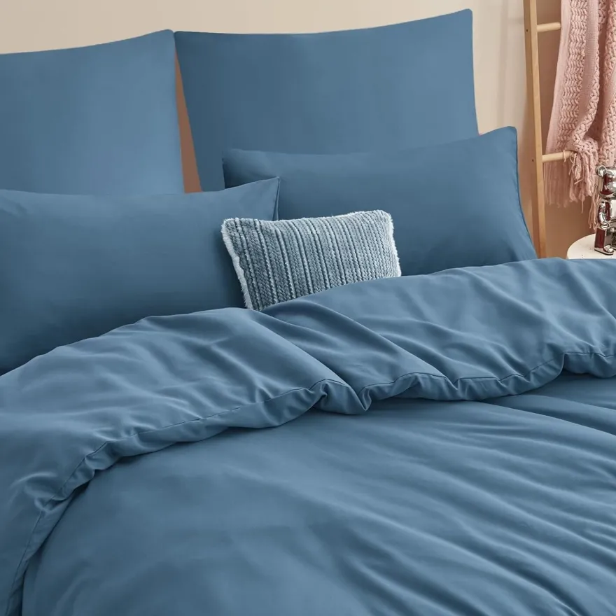 Ruikasi Bettwäsche 220x240 cm Denim Blau 3-teilig Mikrofaser mit Reißverschluss