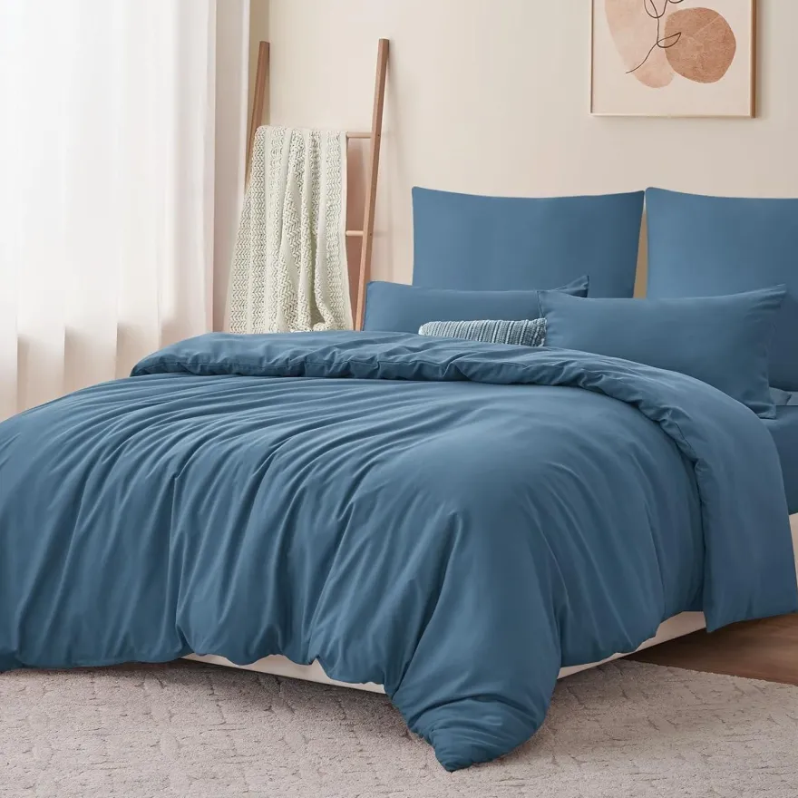 Ruikasi Bettwäsche 220x240 cm Denim Blau 3-teilig Mikrofaser mit Reißverschluss
